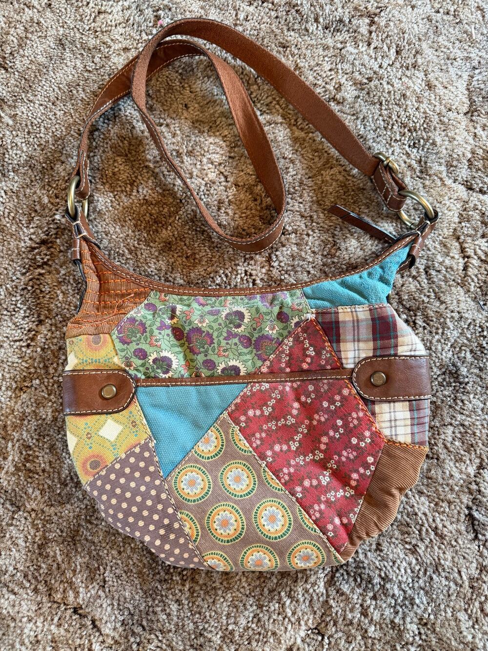 Vintage Y2K Fossil Fabric Patchwork Crossbody Purse Boho Cottagecore Bag Indie
